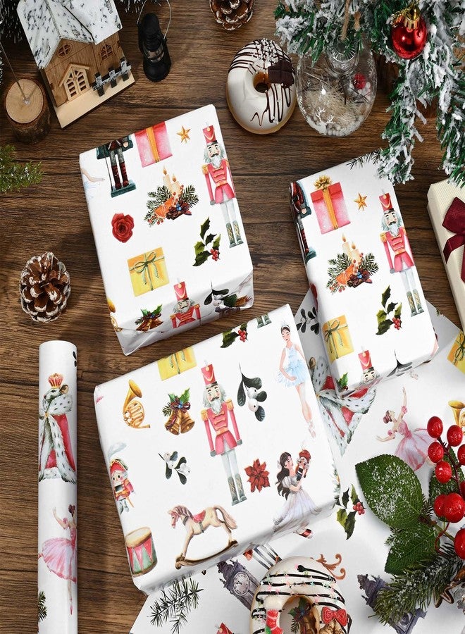Bolsome 1 Roll Christmas Wrapping Paper Cartoon Nutcracker Soldier Ballet Dancer Xmas Tree Printed Gift Wrap Paper for Birthday Party Winter Holidays DIY Craft, 17 Inch × 32.8Ft - Image 3